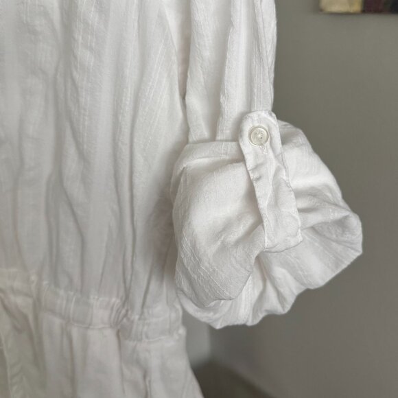DKNY - Button-Front Drawstring Shirt Dress in White - Picture 4 of 8